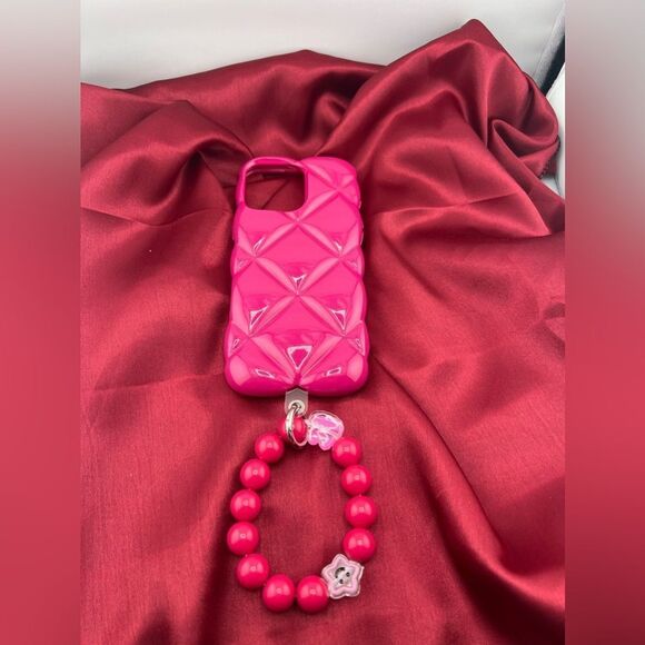 Pink Quilted IPhone 16 Pro Max Case with Beaded Strap - Picture 4 of 8